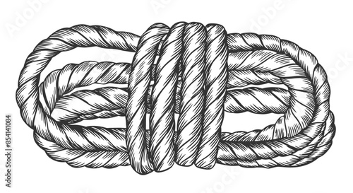 Sketch style nautical rope. Thick skein of rope. Hand drawn vector illustration