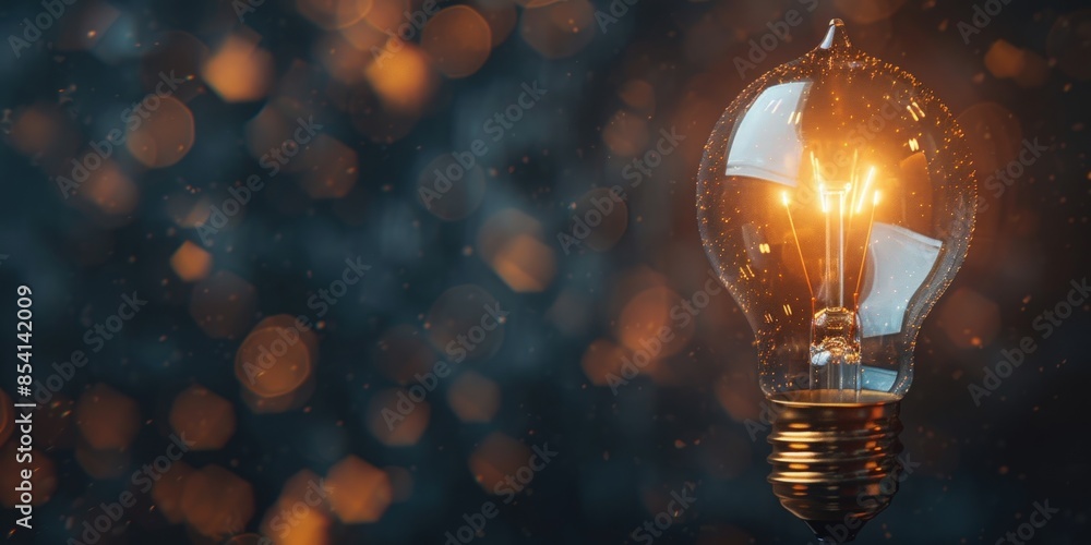 A light bulb is lit up on a dark background. Generate AI image A light bulb is lit up on a dark background. Generate AI image