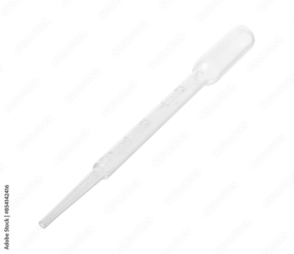 One clean transfer pipette isolated on white One clean transfer pipette isolated on white