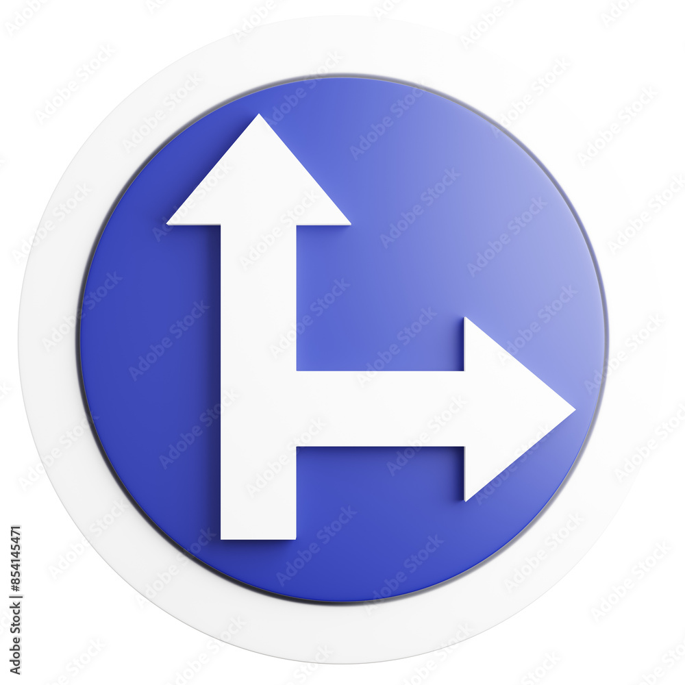 3d render of traffic signs Go straight or turn right. 3d render of traffic signs Go straight or turn right.