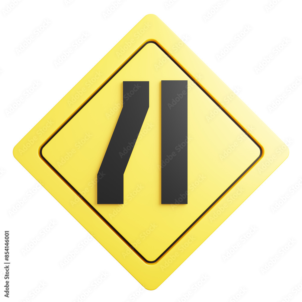3d render of traffic signs Road narrows from lef ahead. 3d render of traffic signs Road narrows from lef ahead.
