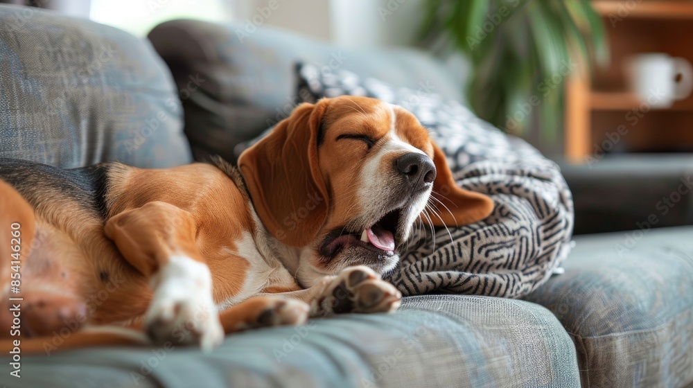 Obraz premium adorable dog sleeping relaxed on the sofa