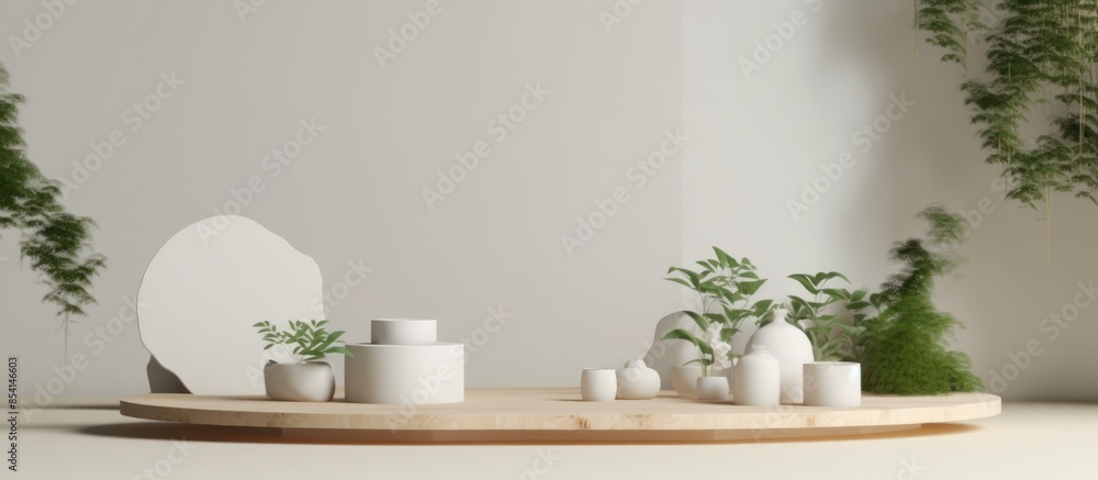 Minimalist Product Display with Green Plants and White Decor Minimalist Product Display with Green Plants and White Decor
