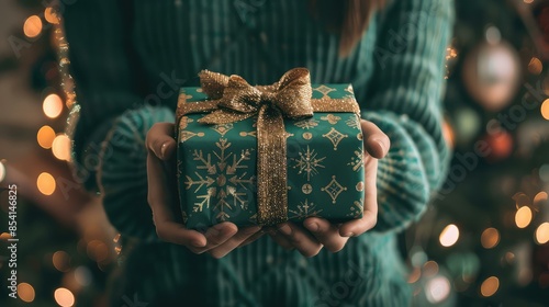 The Art of GiftGiving Hands Holding Intricately Wrapped Present photo