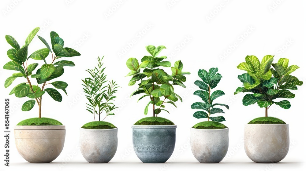 A row of potted plants with different sizes and shapes A row of potted plants with different sizes and shapes