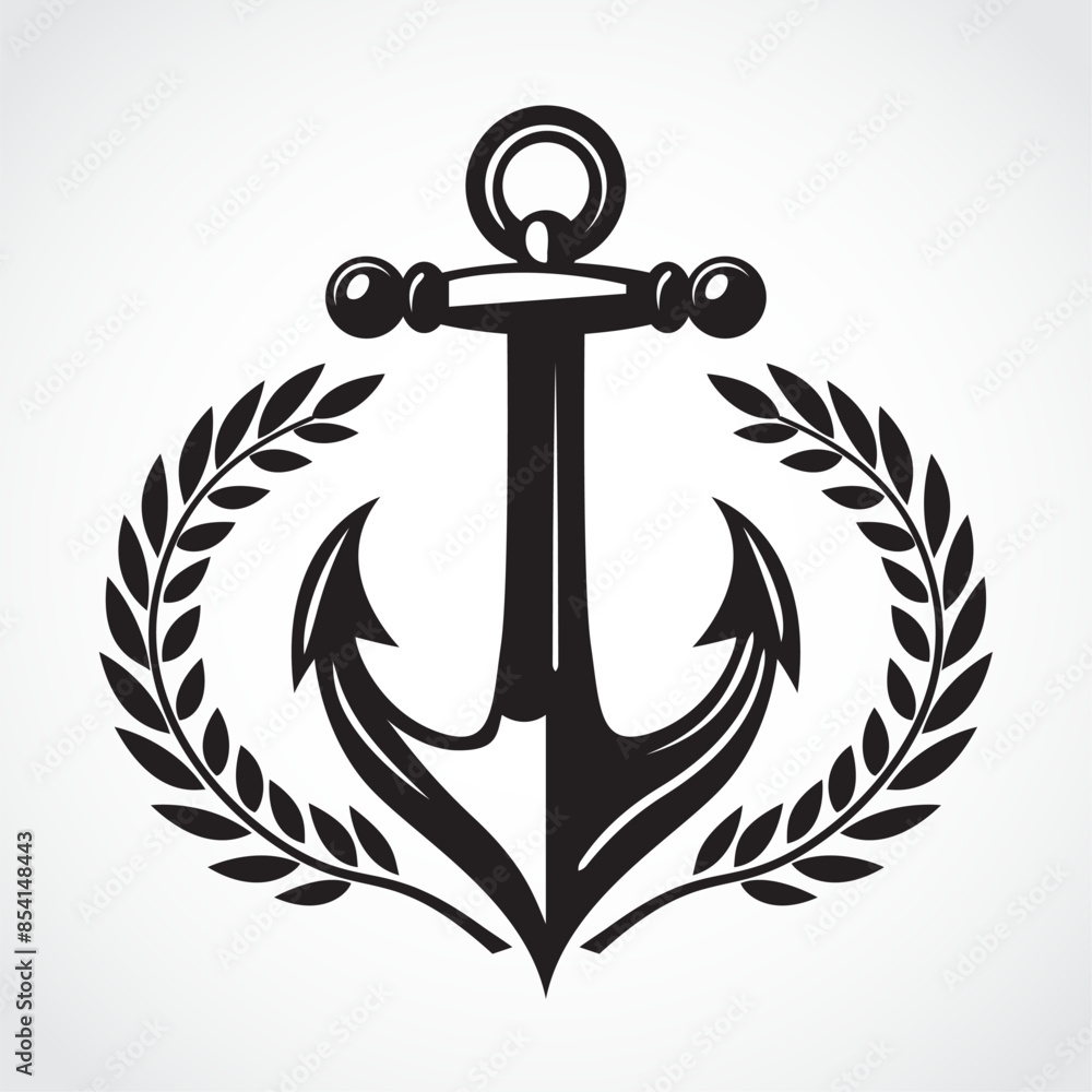 anchor with laurel wreath outline logo design anchor with laurel wreath outline logo design