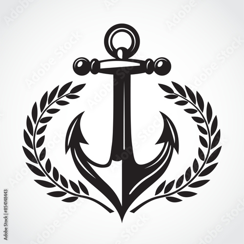 anchor with laurel wreath outline logo design