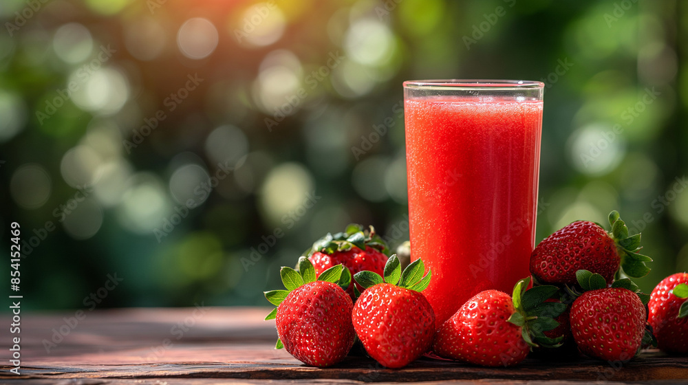 fresh strawberry smoothie in a glass on the table fresh strawberry smoothie in a glass on the table