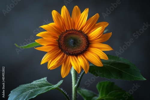 Single Sunflower Blooming on a Dark Background