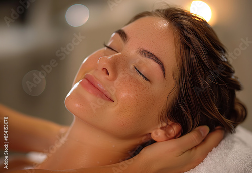 A woman receiving a spa treatment or massage at a luxury spa.