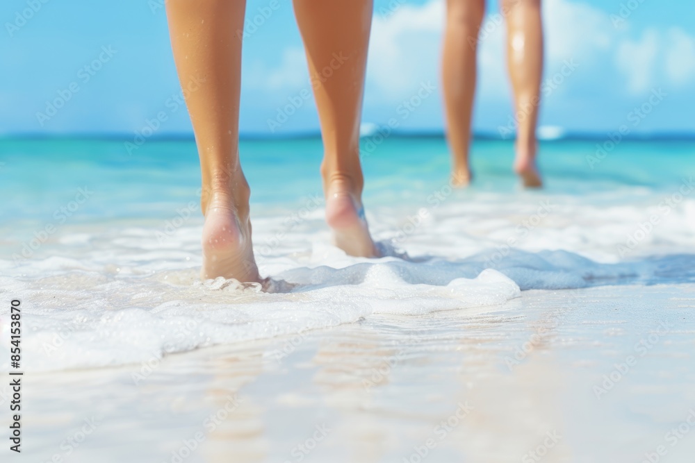 Summer Vibes: Woman Walking on White Sand Beach Generative AI Summer Vibes: Woman Walking on White Sand Beach Generative AI