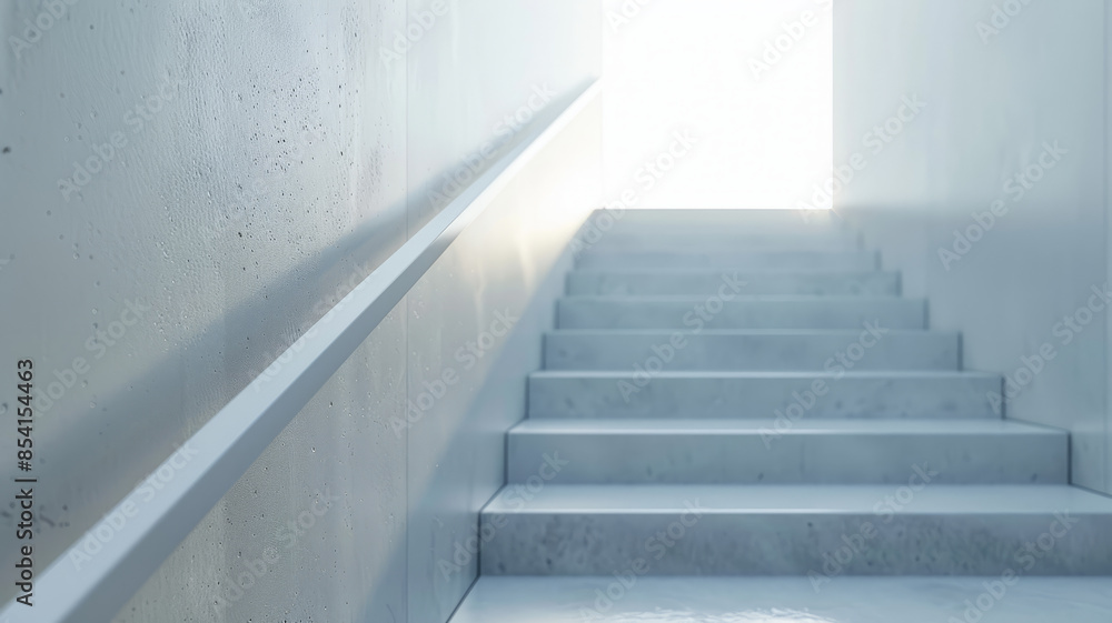 Fototapeta premium A bright white staircase leading to a light-filled exit