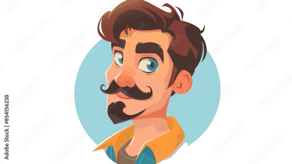 2d icon depicting a charming man with a stylish mustache in a fun cartoon style user profile picture 2d icon depicting a charming man with a stylish mustache in a fun cartoon style user profile picture