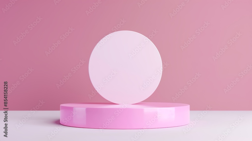 Minimalistic 3D podium stand, violet purple platform with geometric shapes, white base, soft lighting and shadows, perfect for product display, elegant and clean design Minimalistic 3D podium stand, violet purple platform with geometric shapes, white base, soft lighting and shadows, perfect for product display, elegant and clean design