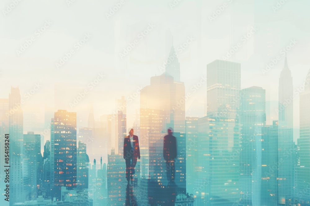 Fototapeta premium Business Professionals in Urban Landscape at Sunset Generative AI