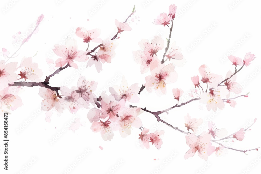 Blooming Cherry Blossom Branch on White Background for Spring Designs Generative AI Blooming Cherry Blossom Branch on White Background for Spring Designs Generative AI