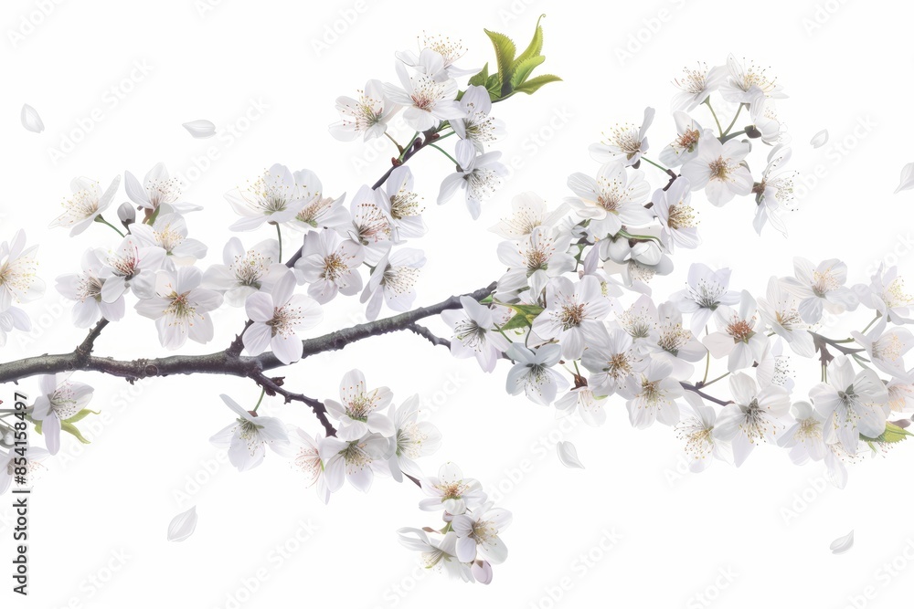 Blooming Cherry Blossom Branch on White Background for Spring Designs Generative AI Blooming Cherry Blossom Branch on White Background for Spring Designs Generative AI