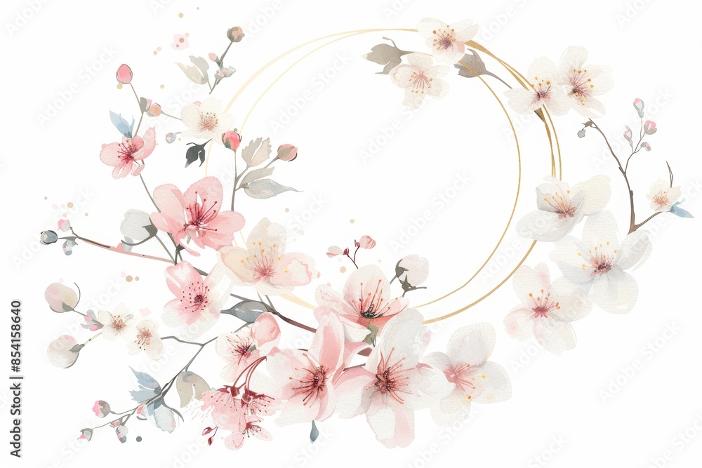 Fototapeta premium Elegant Wedding Invitation with Cherry Blossom Floral Design Generative AI