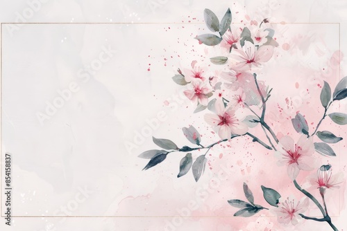 Elegant Wedding Invitation with Cherry Blossom Floral Design Generative AI