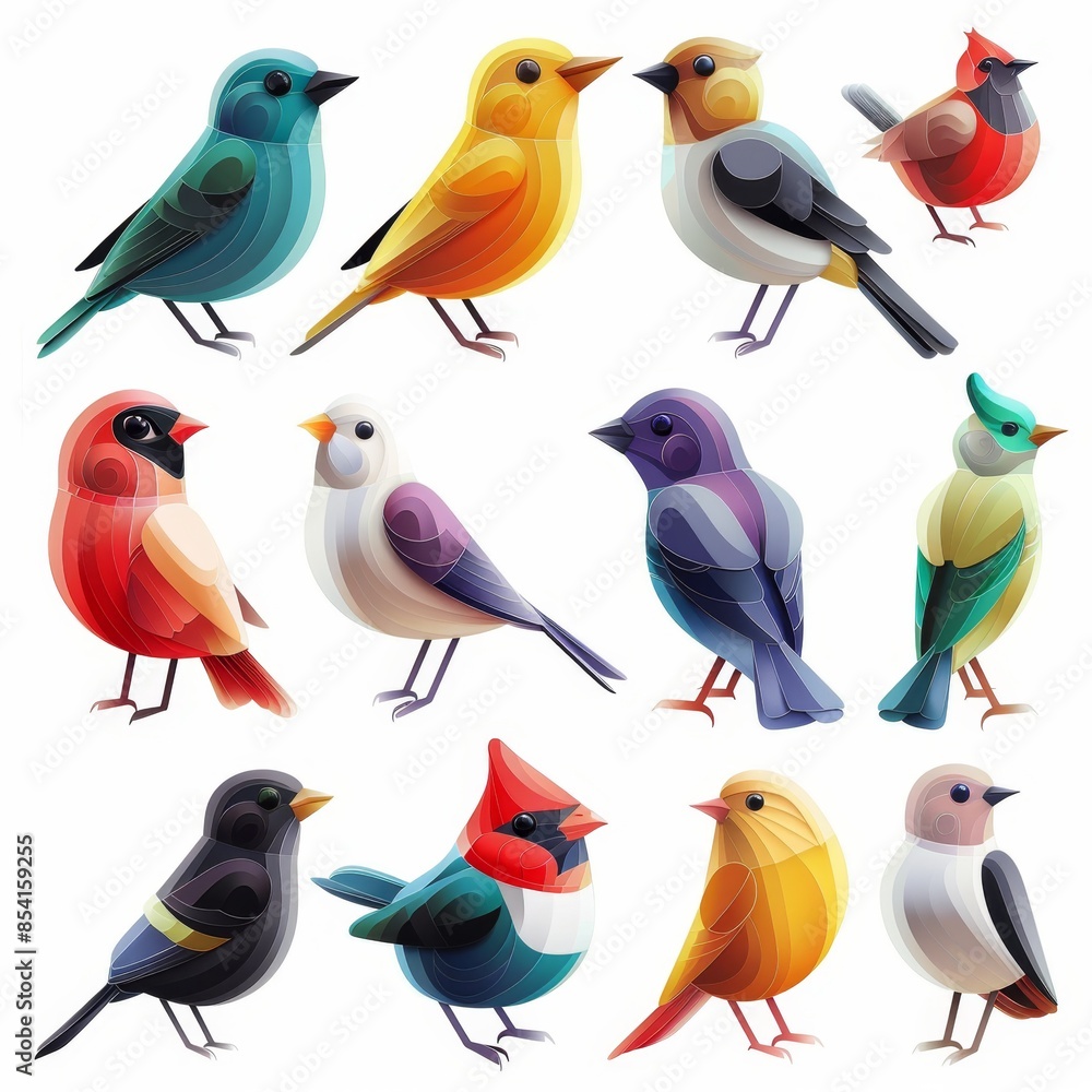 Bird icon isolated, glossy plastic 3d color birds illustration, realistic style animal, popular bird Bird icon isolated, glossy plastic 3d color birds illustration, realistic style animal, popular bird