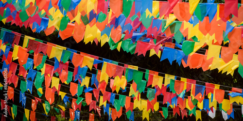 Colorful flags on the street for the São João festival, which takes place in June in northeastern Brazil.