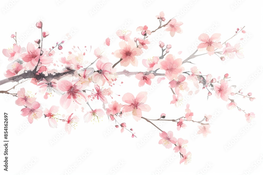 Blooming Cherry Blossom Branch on White Background for Spring Designs Generative AI Blooming Cherry Blossom Branch on White Background for Spring Designs Generative AI