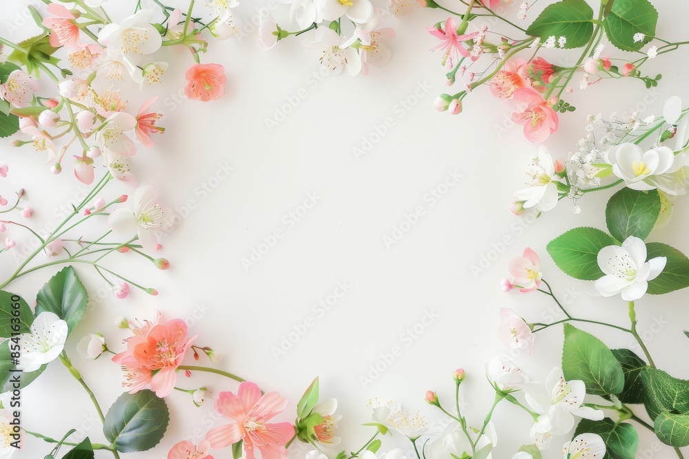 Vibrant Spring Flowers in Circle Frame on White Background for Greeting Cards Generative AI Vibrant Spring Flowers in Circle Frame on White Background for Greeting Cards Generative AI