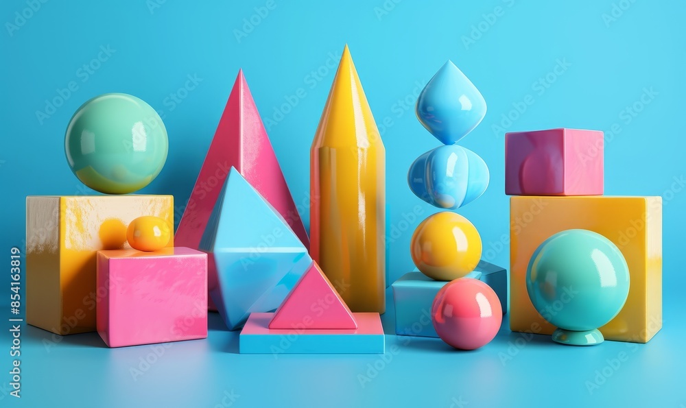 3d abstract geometric figures on blue background 3d abstract geometric figures on blue background