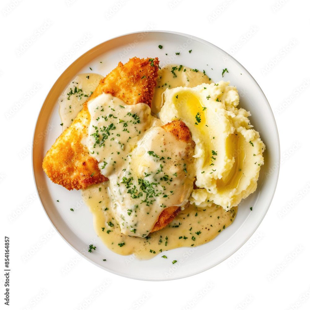 A Plate of Chicken Kiev and Mashed Potatoes Isolated on a Transparent Background A Plate of Chicken Kiev and Mashed Potatoes Isolated on a Transparent Background