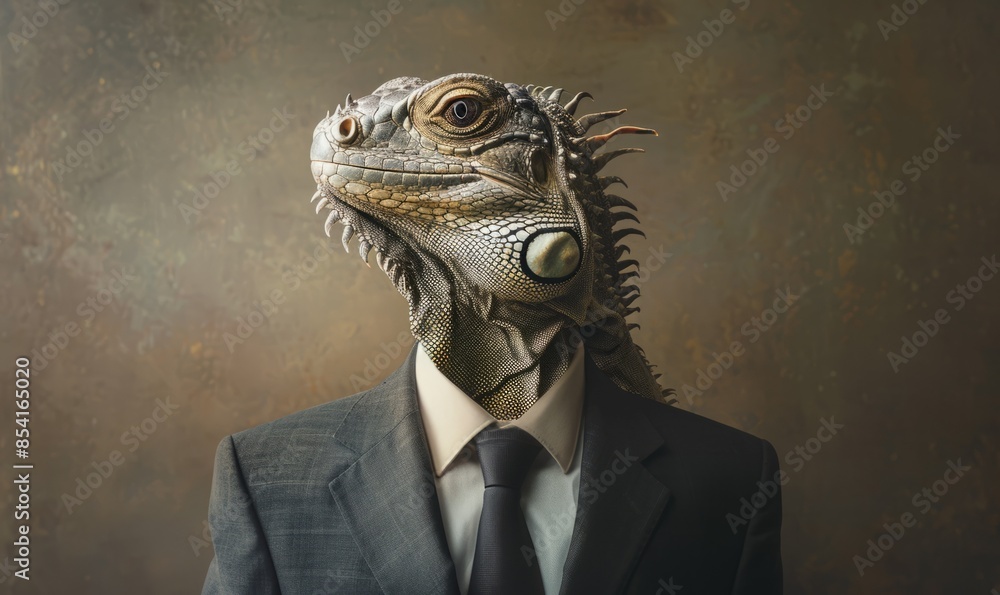 image of unrecognizable man in formal suit with iguana head image of unrecognizable man in formal suit with iguana head