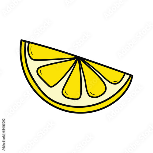 Hand drawn cartoon lemon slice on white background.
