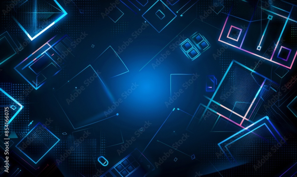 Abstract Blue Geometric Background with Neon Lights Abstract Blue Geometric Background with Neon Lights