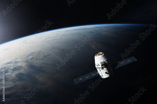 Fototapeta Naklejka Na Ścianę i Meble -  Planet Earth with satellite launched into outer space. Elements of this image furnished by NASA.