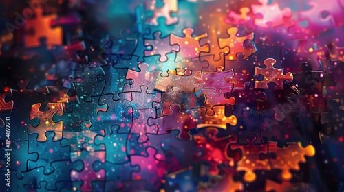 A puzzle with pieces that are colorful and metallic