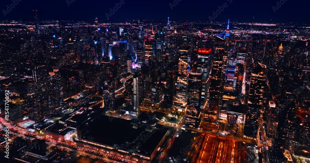 Splendid scenery of modern lively metropolis at night. Vibrant never-sleeping New York from top. Splendid scenery of modern lively metropolis at night. Vibrant never-sleeping New York from top.