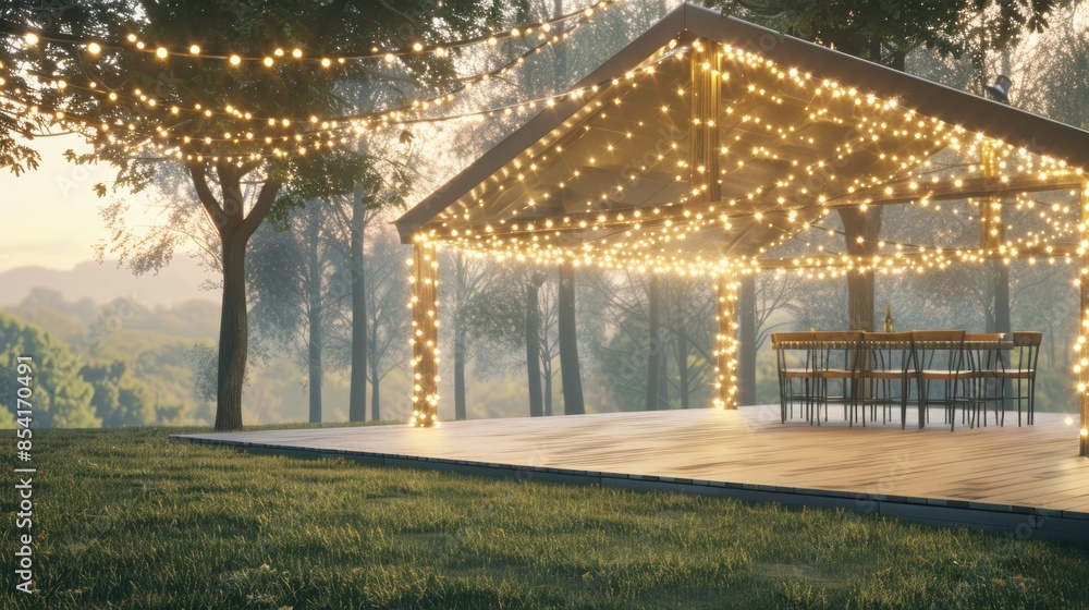 Cozy Backyard Ambiance with Hanging String Lights Generative AI Cozy Backyard Ambiance with Hanging String Lights Generative AI