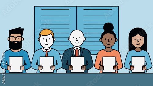 group of diverse job applicants waiting for an interview in a modern office setting