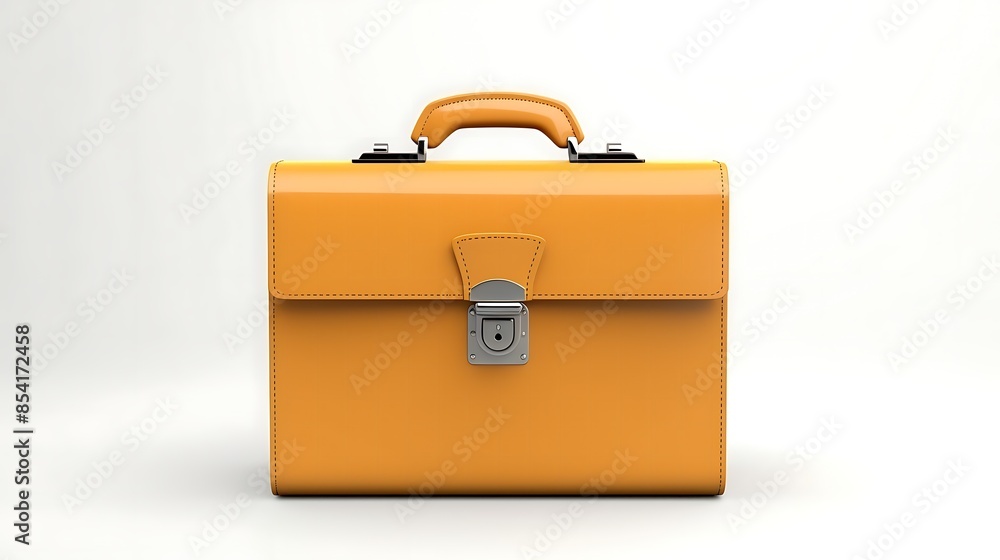 3D rendering of a yellow leather briefcase with a handle and two locks. The briefcase is isolated on a white background. 3D rendering of a yellow leather briefcase with a handle and two locks. The briefcase is isolated on a white background.