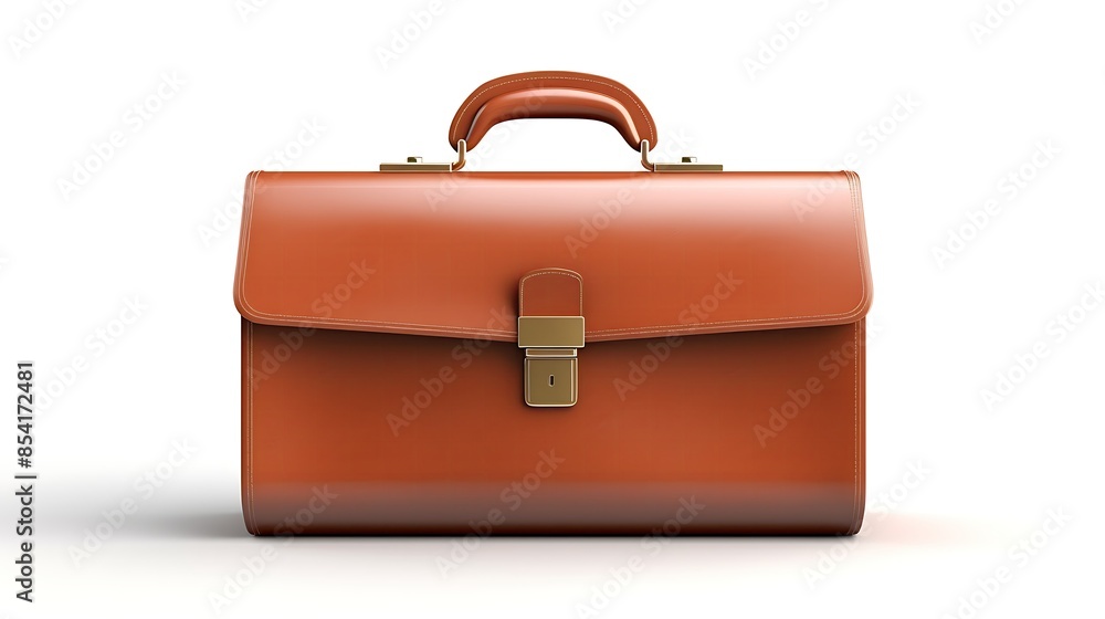 3D rendering of a brown leather briefcase with gold hardware. The briefcase is closed and sitting on a white surface. 3D rendering of a brown leather briefcase with gold hardware. The briefcase is closed and sitting on a white surface.