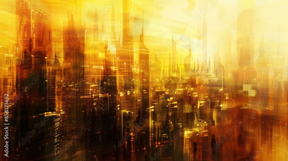 Fototapeta premium An abstract cityscape with golden hues.
