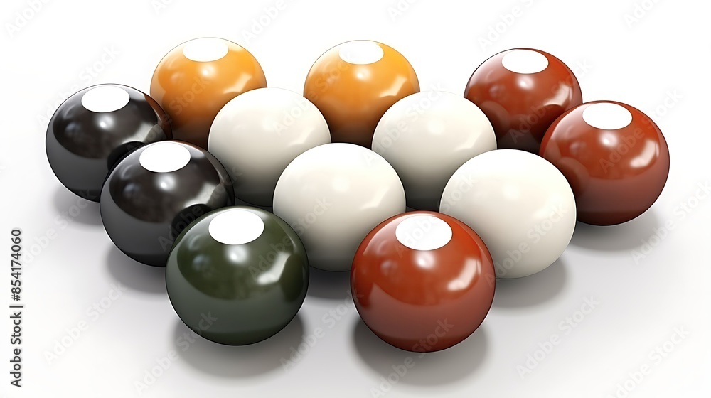 3D render of billiard balls in a triangle. Isolated on white background. 3D render of billiard balls in a triangle. Isolated on white background.