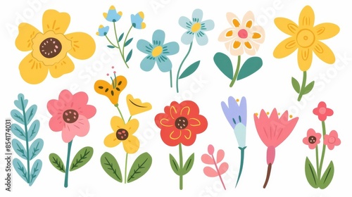 Wallpaper Mural Sweet kawaii clip art flowers, with each petal and leaf designed to bring joy and color Torontodigital.ca