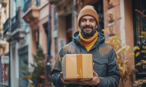 delivery man giving parcel from delivery service