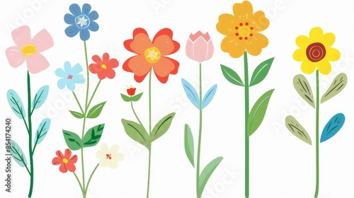 Sweet kawaii clip art flowers, with each petal and leaf designed to bring joy and color