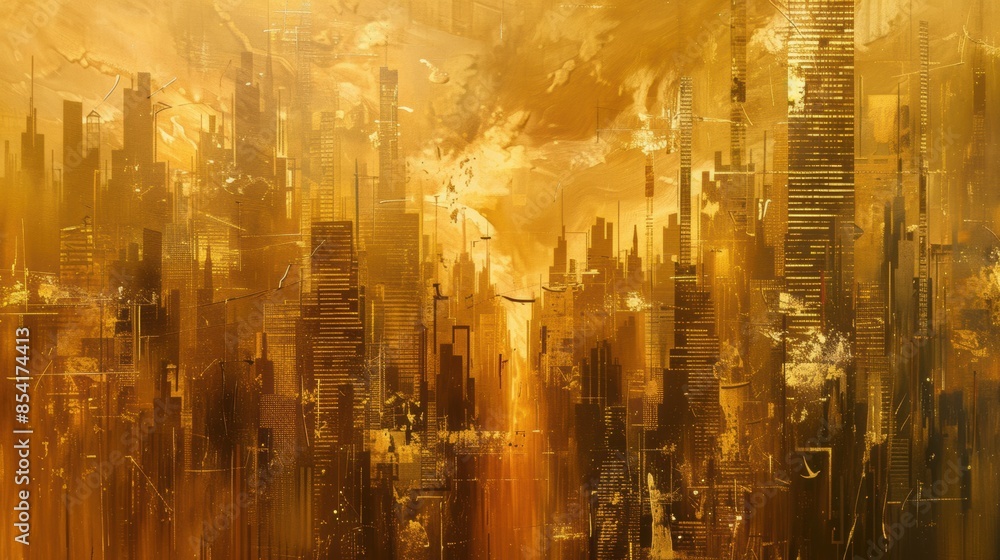 An abstract cityscape with golden hues. An abstract cityscape with golden hues.