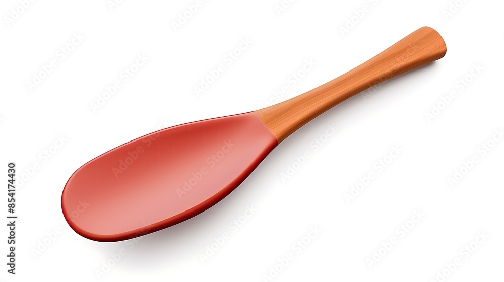 A wooden spoon with a red handle. The spoon is made of a durable material and is perfect for stirring and mixing. A wooden spoon with a red handle. The spoon is made of a durable material and is perfect for stirring and mixing.