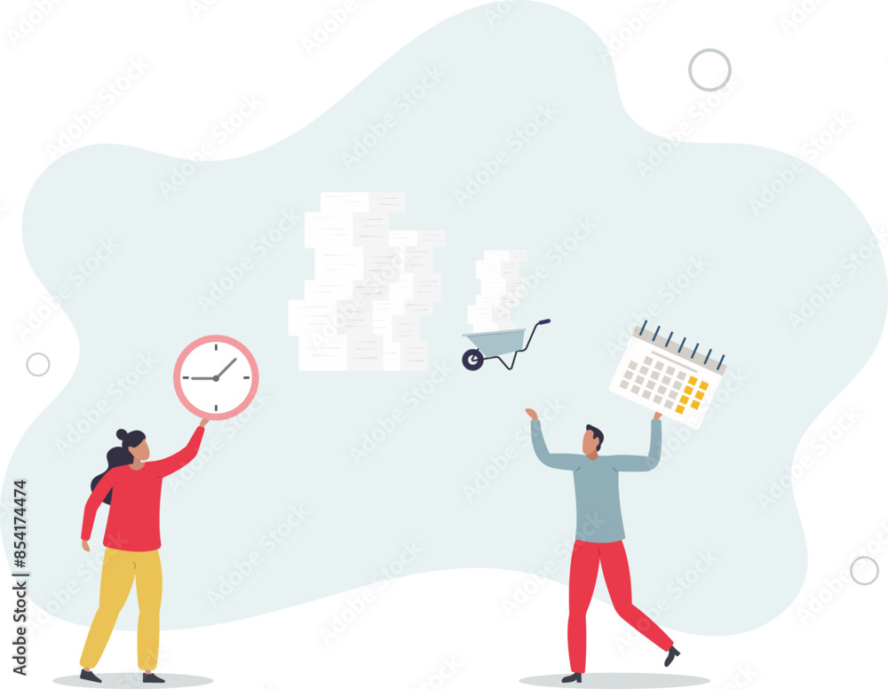 wheelbarrow full of paper documents, sorting unorganized stacks and heap.business and time management concept.flat vector illustration wheelbarrow full of paper documents, sorting unorganized stacks and heap.business and time management concept.flat vector illustration