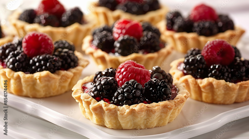 Fresh Berry Tarts on White Platter for Dessert Table Fresh Berry Tarts on White Platter for Dessert Table
