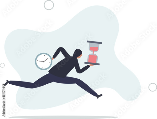 Steal time, productivity or procrastination problem, work efficiency to finish in deadline, strategy or accomplishment concept.flat llustration