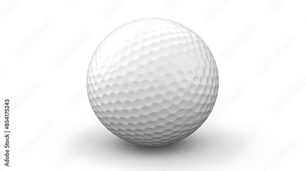 A white golf ball with a dimpled surface sits on a white background. The ball is in focus. A white golf ball with a dimpled surface sits on a white background. The ball is in focus.